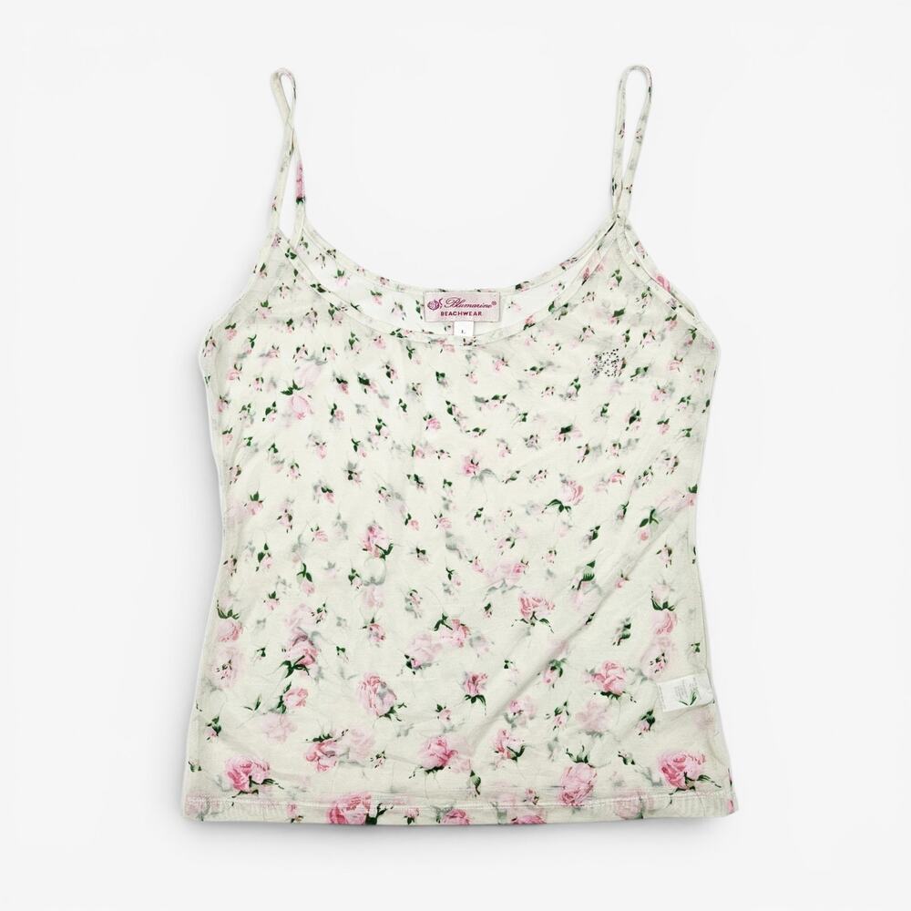 Y2k Blumarine Beachwear Cami Top Micro Mesh Floral - Large